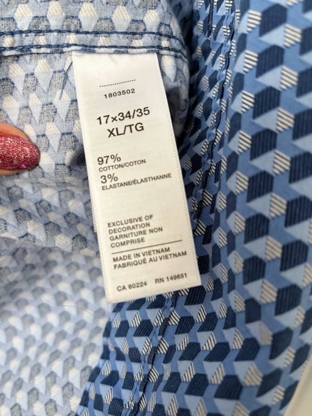 Robert Graham Button Up Shirt Contrast Cuff Blue Geometric Designer Office XL - Picture 4 of 16